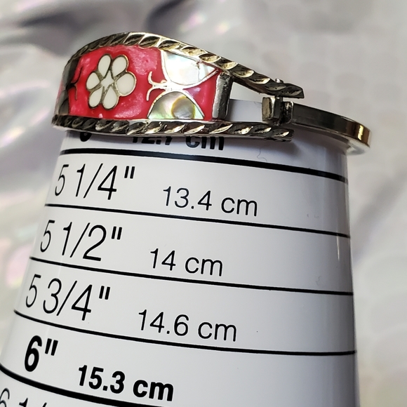 Vintage Baby Girls Alpaca Mexico Silver Pink Abalone and Floral Bracelet - Picture 10 of 10